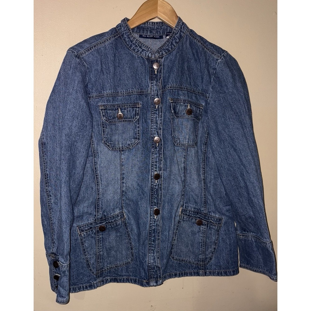 Bill Blass Jeans Blue Denim Jean Jacket Size Medium Button Up Long Sleeve Women